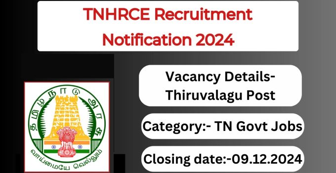 TNHRCE Recruitment Notification 2024- Thiruvalagu Posts