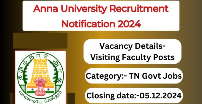 Anna University Recruitment Notification 2024- Visiting Faculty Posts