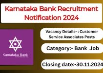 Karnataka Bank Recruitment Notification 2024- Customer Service Associates Posts