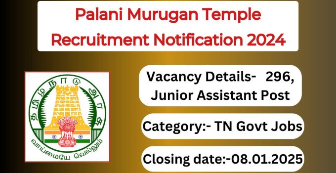 Palani Murugan Temple Recruitment Notification 2024- Junior Assistant Posts