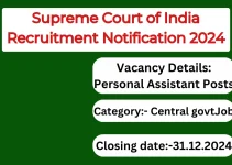 Supreme Court of India Recruitment Notification 2024- Personal Assistant Posts